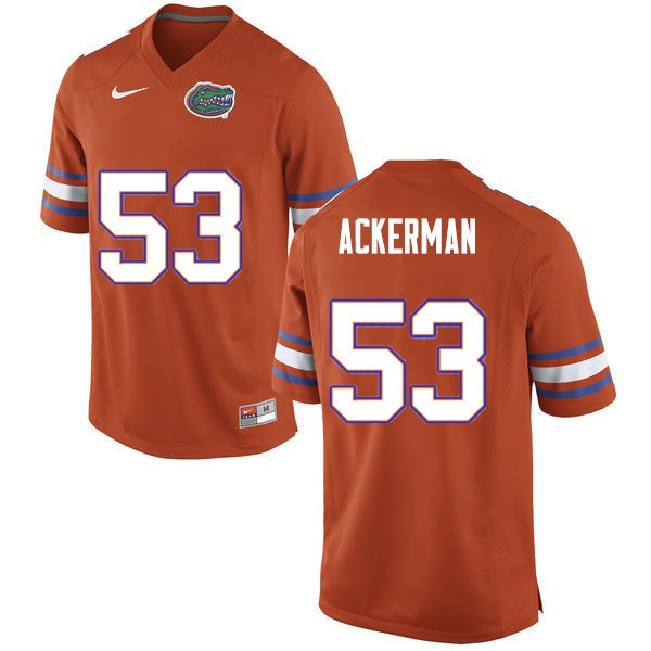 Men #53 Brendan Ackerman Florida Gators College Football Jersey Orange